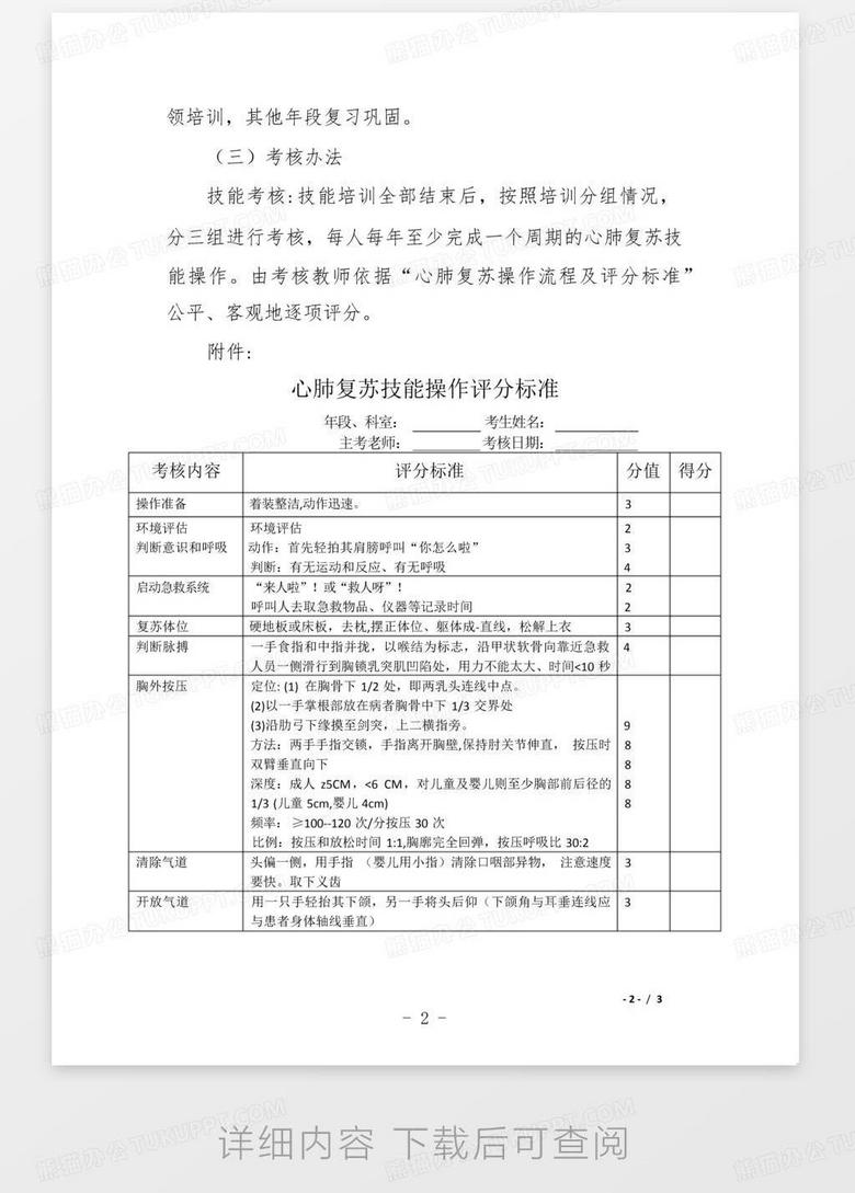 最新心肺复苏评分标准表格及其实际应用指南